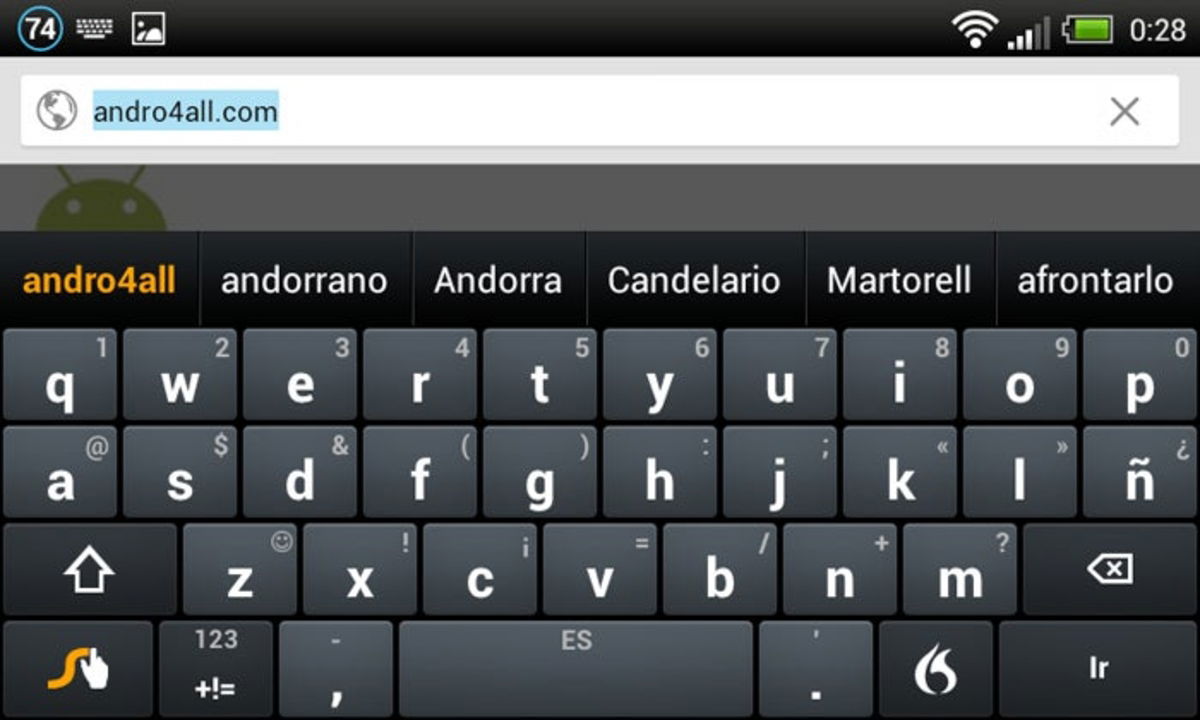 Teclado Swype modo horizontal