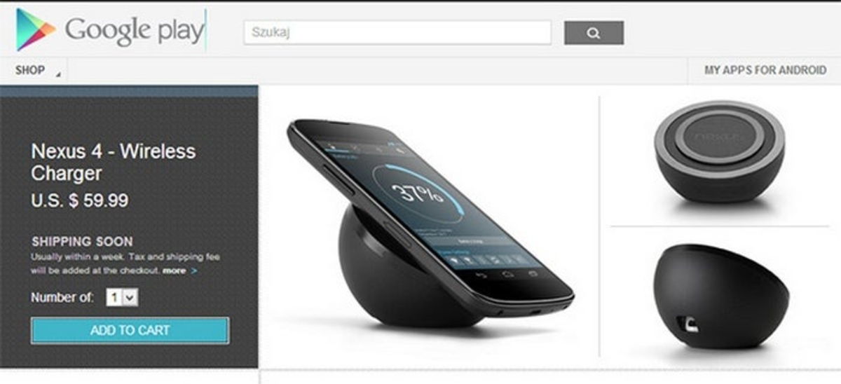Imagen del cargador inalámbrico del Nexus 4 en Google Play