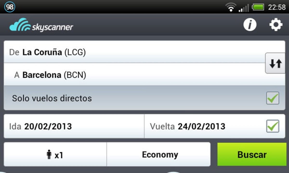 Skyscanner pantalla principal